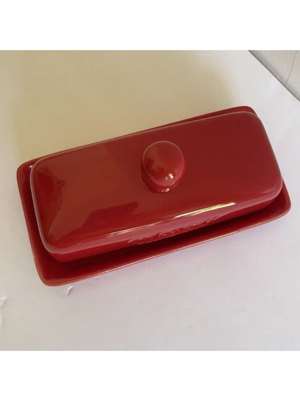 Mason Craft & More Red Ceramic Butter Dish with Lid Bright Red Excellent 7.25